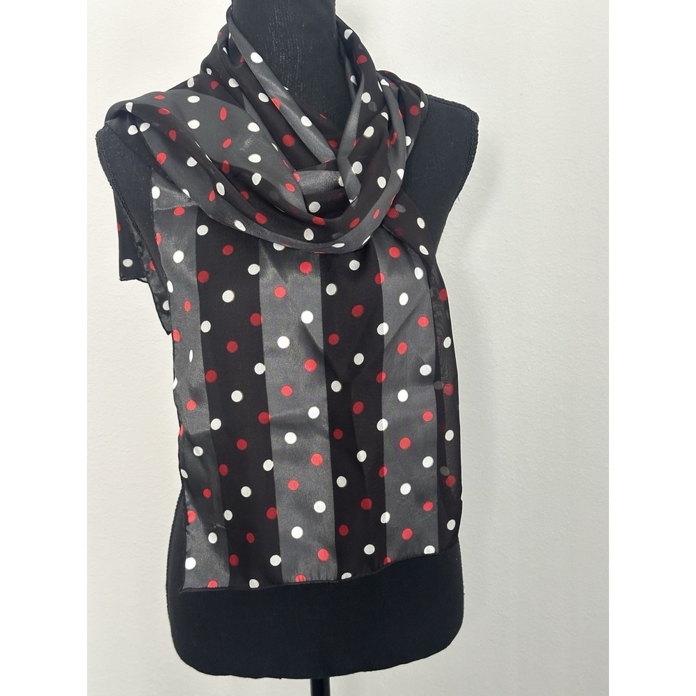 Scarf Women's Decorative Black Gray w/ Red & White Polka Dots Coat Scarf Unbrand